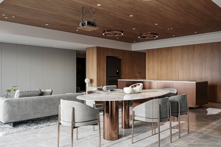 Modern Open-Concept Dining and Living Room with Contemporary Design