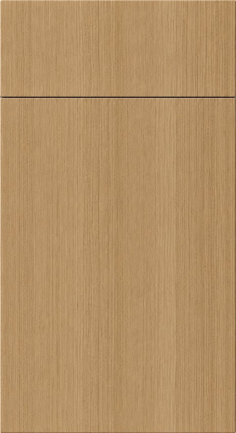 Light wood grain texture cabinet door with horizontal metal divider line