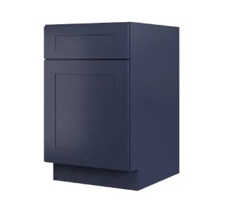 Navy blue kitchen cabinet base unit with lower drawer and recessed panel door