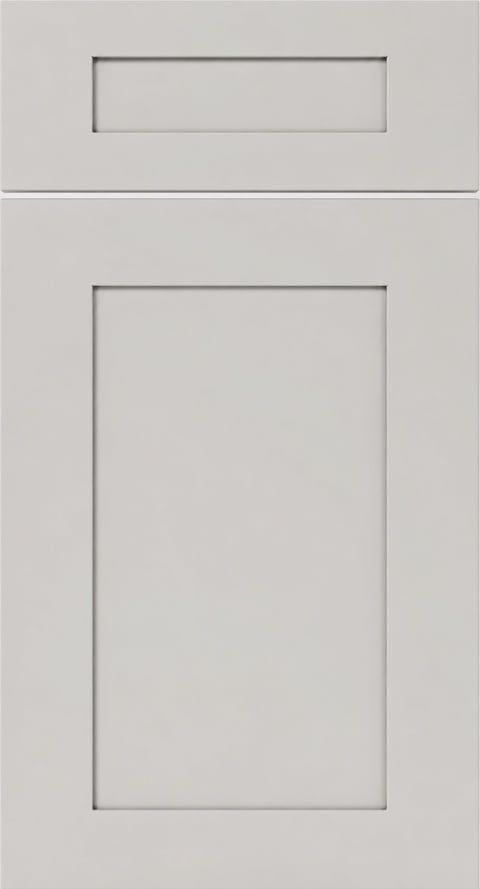 Light gray cabinet door design with recessed horizontal and vertical rectangular panels