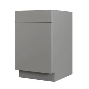 Gray kitchen cabinet with one drawer above a large door, isolated on white background