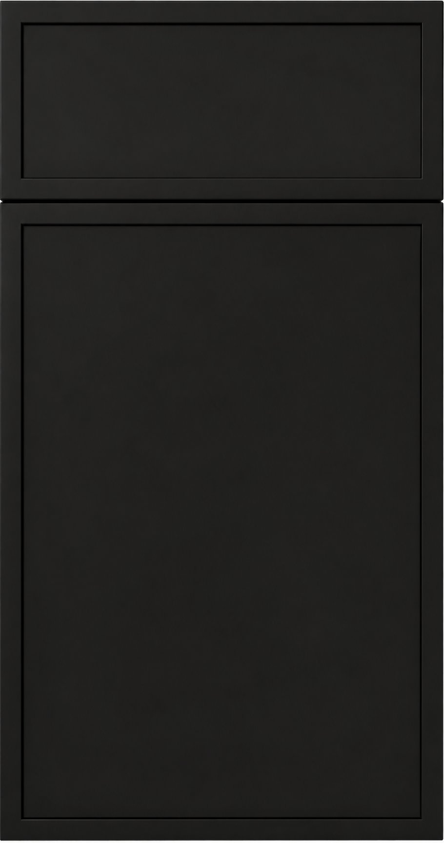 Black refrigerator front with freezer compartment on top and larger refrigerator section below