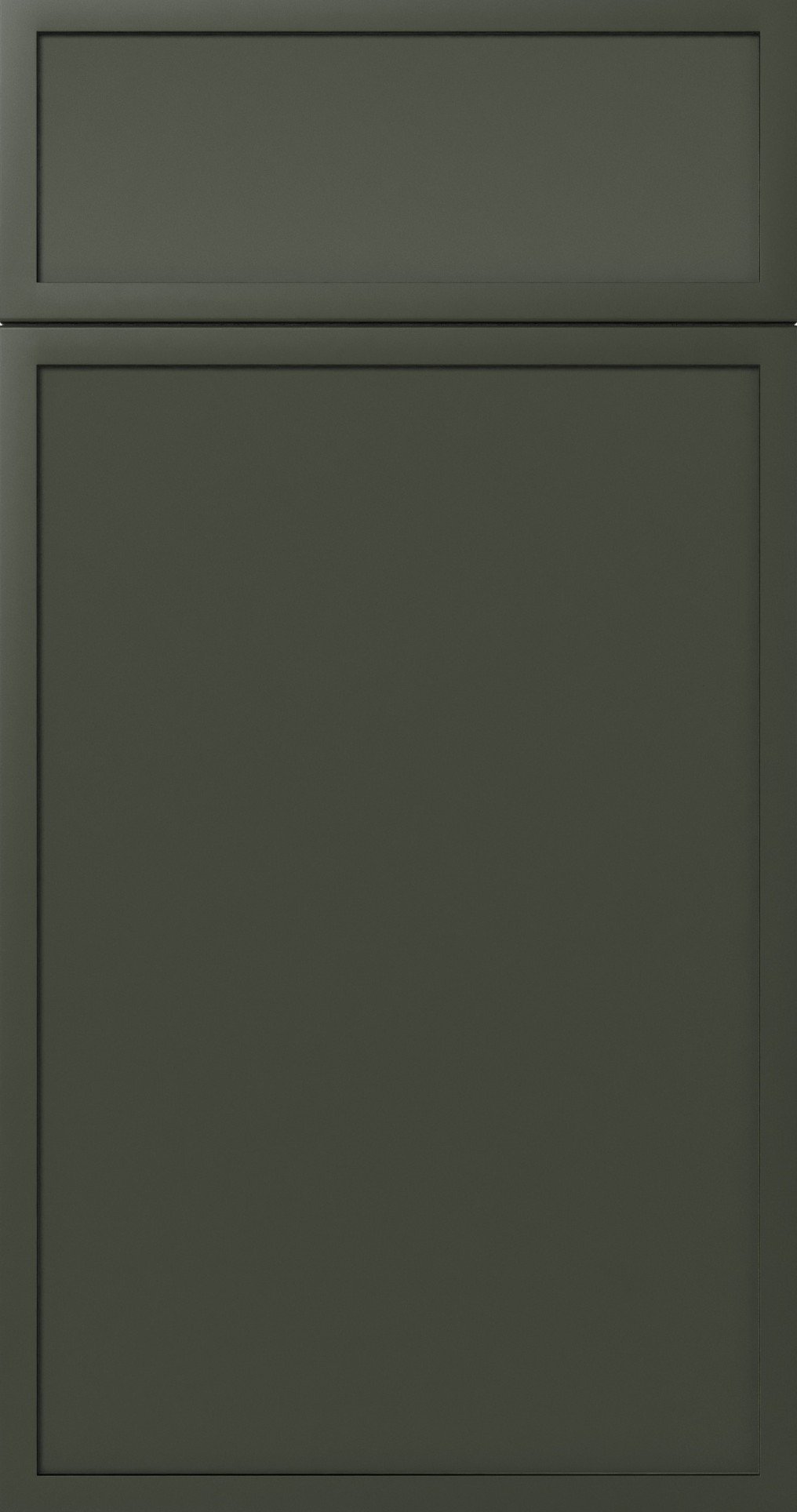 Gray cabinet or door panel with two rectangular compartments separated by a horizontal divider