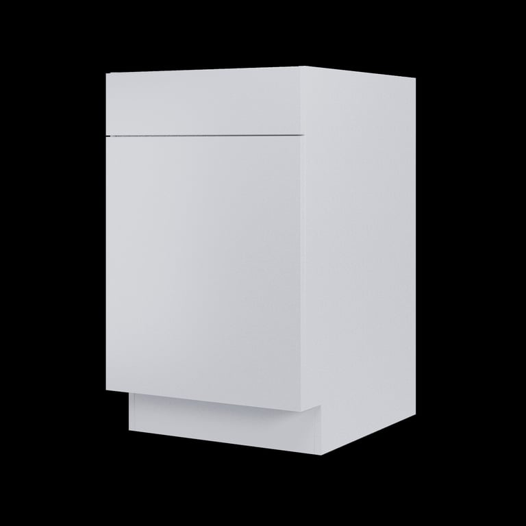 White kitchen cabinet or storage unit with drawer on black background