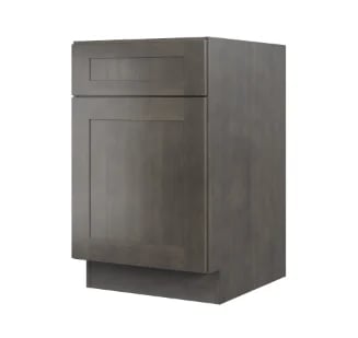 Dark gray kitchen cabinet with one drawer above and one door below on a base