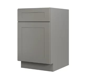 Gray kitchen cabinet with one drawer and door, base unit style, isolated on white background